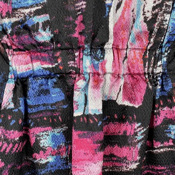 2/$30 Lane Bryant Abstract Watercolor Tunic Blouse 14 Black Multi Gathered #7167 - Picture 6 of 14